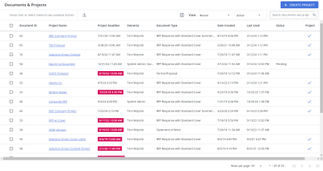 Documents & Projects grid